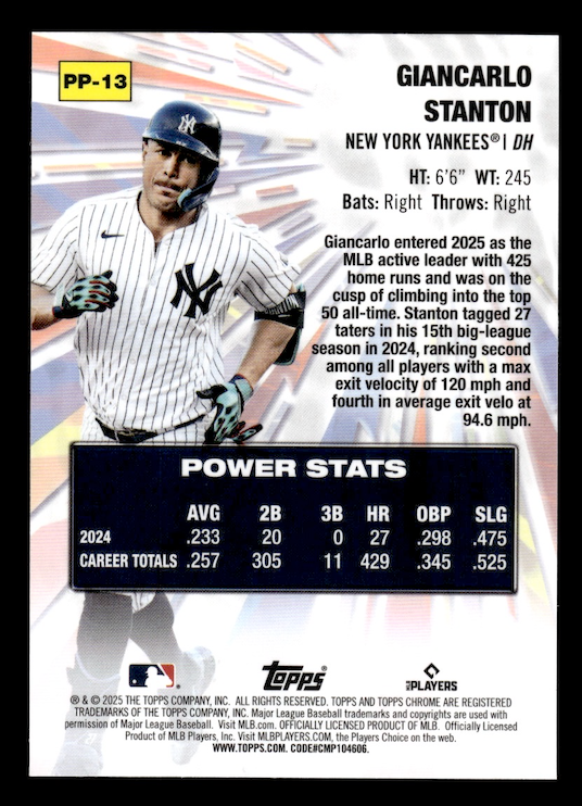 2025 Topps Chrome Power Players #PP13 Giancarlo Stanton (Yankees)