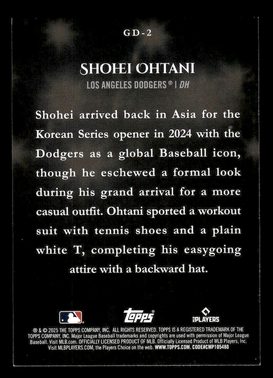 2025 Topps Celebration Gameday Drip #GD2 Shohei Ohtani (Dodgers)