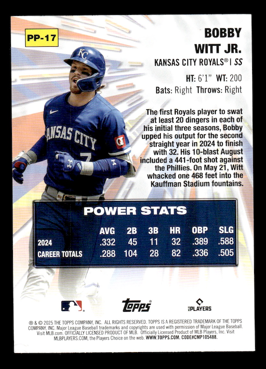 2025 Topps Celebration Power Players #PP17 Bobby Witt Jr. (Royals)