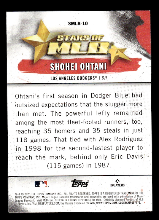 2025 Topps Stars Of MLB #SMLB10 Shohei Ohtani (Los Angeles Dodgers)