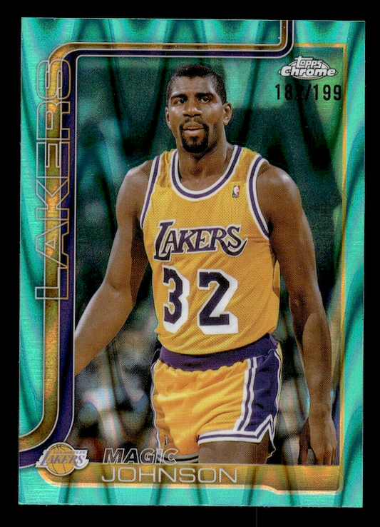 2025-26 Topps Chrome RayWave Aqua Ref. #244 Magic Johnson #'d /199 (Lakers)