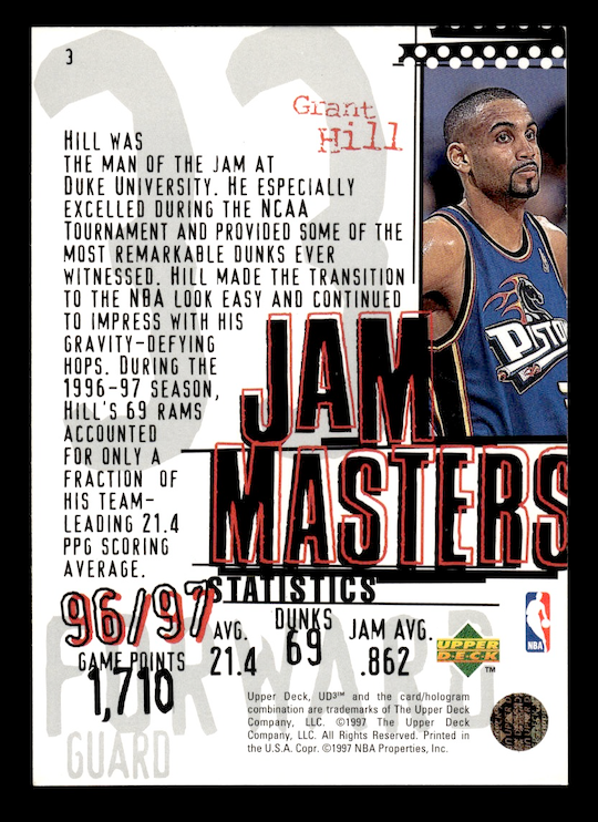 1997 Upper Deck UD3 Grant Hill Detroit Pistons 3 Jam Masters Red Foil