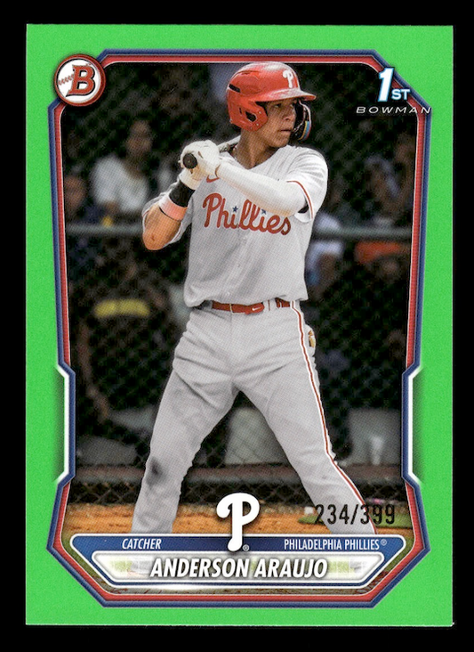 2026 Bowman Prospects Neon Green #BP8 Anderson Araujo #'d /399 (Philadelphia Phillies)