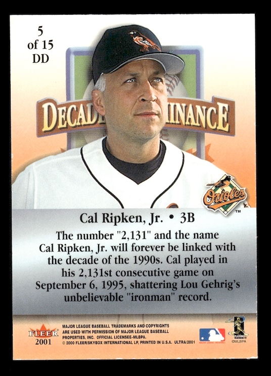 2001 Ultra Decade of Dominance #5 Cal Ripken (Baltimore Orioles) NM