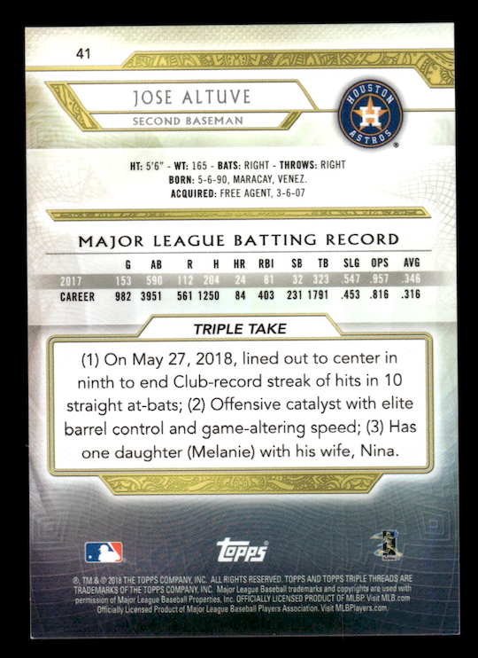 2018 Topps Triple Threads #41 Jose Altuve (Houston Astros)