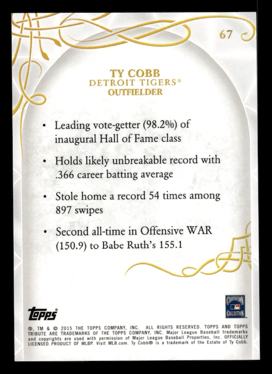 2015 Topps Tribute #67 Ty Cobb (Detroit Tigers) NM+