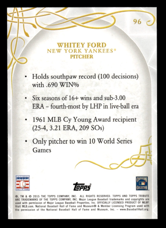 2015 Topps Tribute #96 Whitey Ford (New York Yankees) NM+