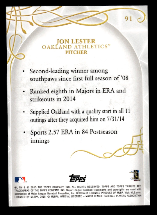 2015 Topps Tribute #91 Jon Lester (Oakland Athletics) NM+