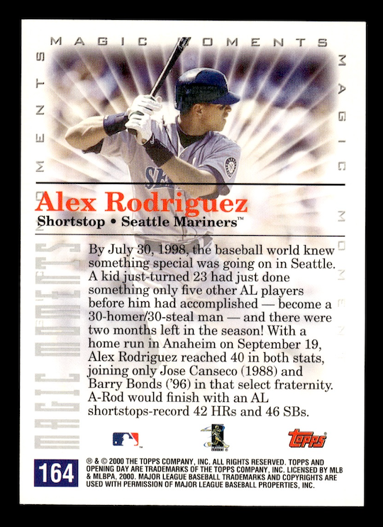 2000 Topps Opening Day #164 A.Rodriguez MM 40/40 (Seattle Mariners)