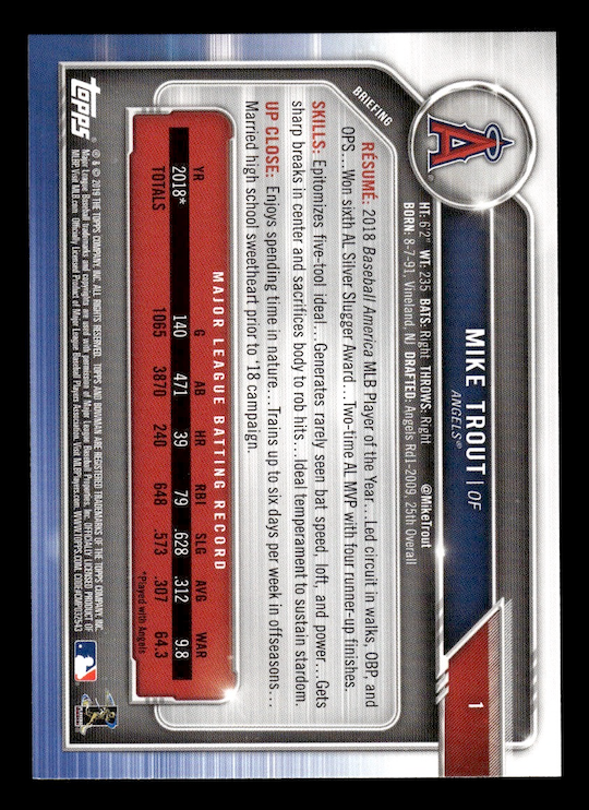 2019 Bowman #1 Mike Trout (Los Angeles Angels)