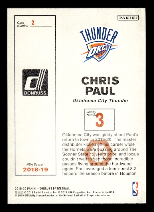 2019-20 Donruss Craftsmen #2 Chris Paul (Oklahoma City Thunder)