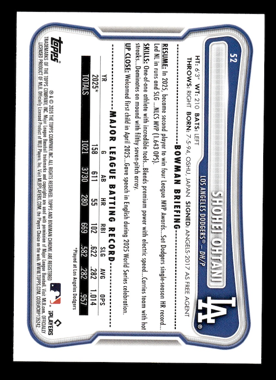 2026 Bowman #52 Shohei Ohtani (Los Angeles Dodgers)