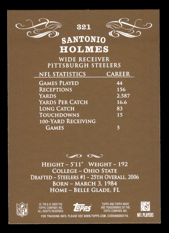 2009 Topps Mayo #321 Santonio Holmes (Pittsburgh Steelers)