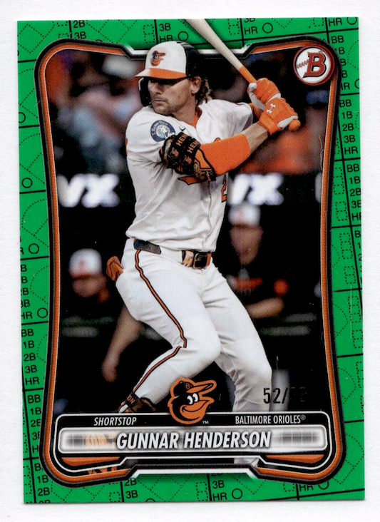 2026 Bowman Green Pattern #73 Gunnar Henderson #'d /99 (Baltimore Orioles)