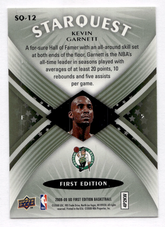2008-09 Upper Deck First Edition Starquest Green #SQ12 Kevin Garnett (Celtics)