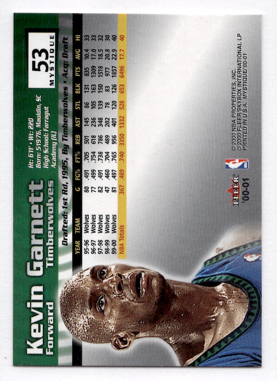 2000-01 Fleer Mystique #53 Kevin Garnett (Minnesota Timberwolves)