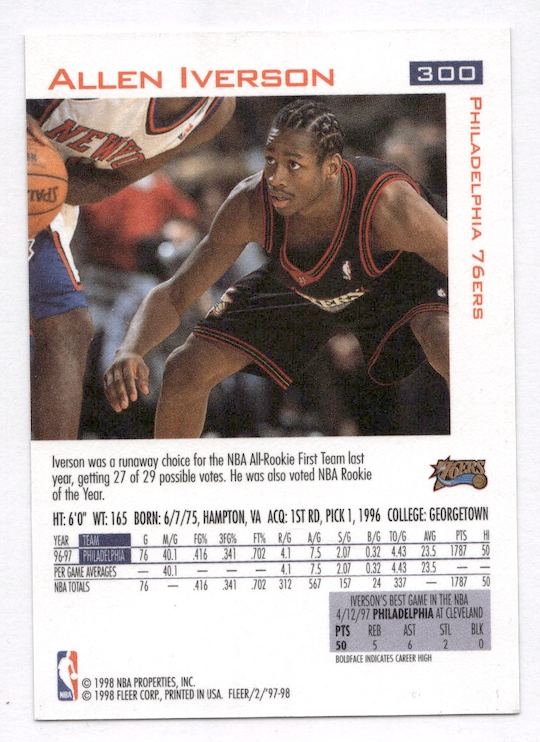 1997-98 Fleer #300 Allen Iverson (Philadelphia 76ers)