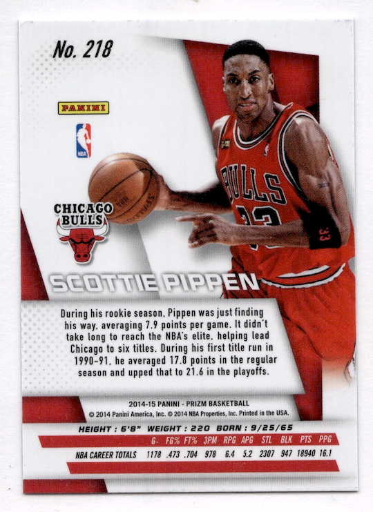 2014-15 Panini Prizm #218 Scottie Pippen (Chicago Bulls)