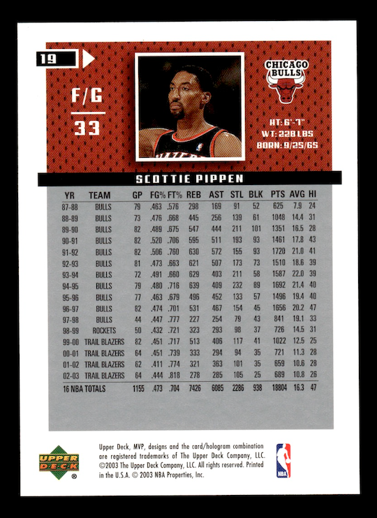 2003-04 Upper Deck MVP #19 Scottie Pippen (Chicago Bulls)