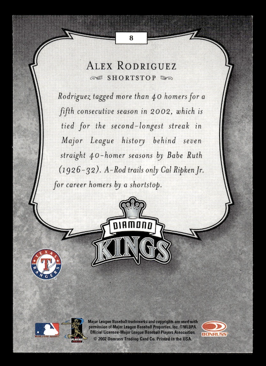 2003 Donruss #8 Alex Rodriguez Diamond Kings (Texas Rangers)