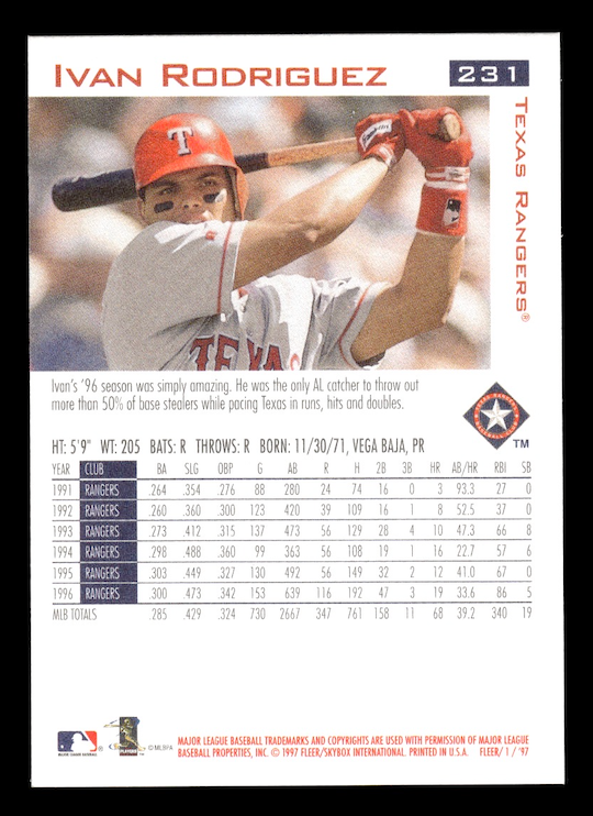 1997 Fleer #231 Ivan Rodriguez Texas Rangers)