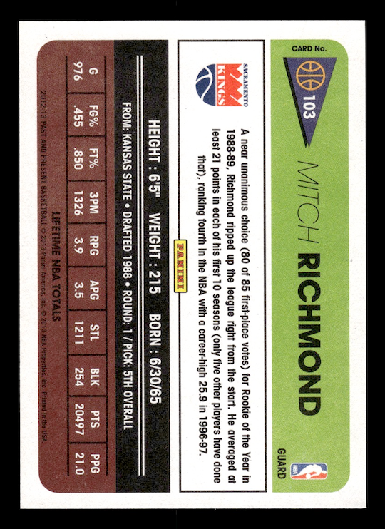 2012-13 Panini Past and Present #103 Mitch Richmond (Sacramento Kings)