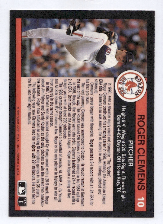 1991 Fleer All-Stars #10 Roger Clemens (Boston Red Sox)