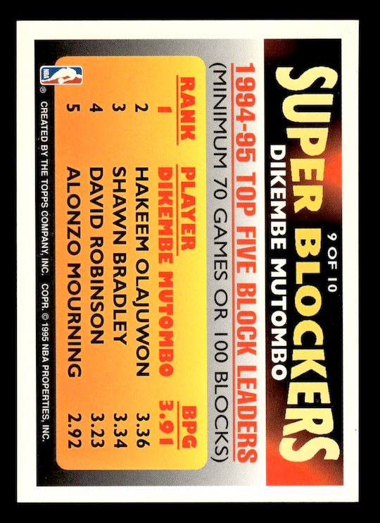 1994-95 Topps Dikembe Mutombo Own the Game Super Swatter Redemption #9 Nuggets