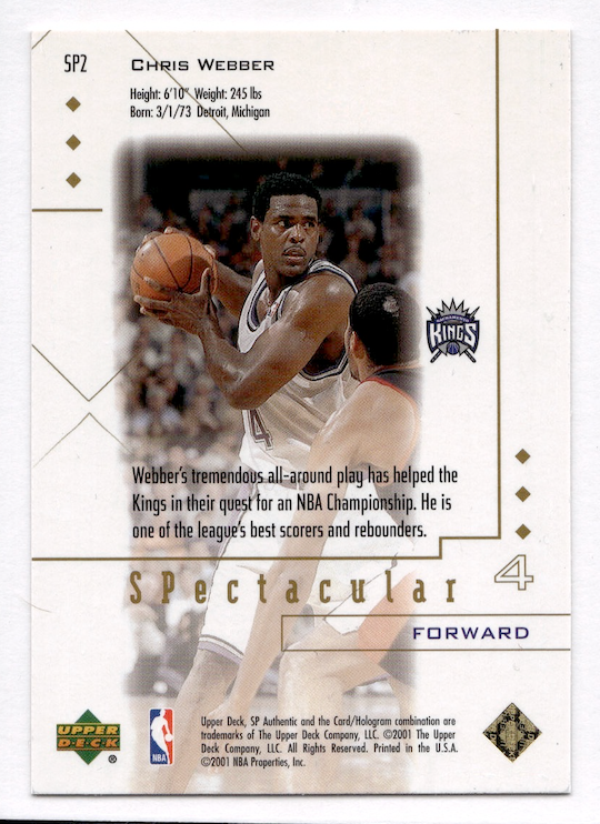 2000-01 SP Authentic Spectacular #SP2 Chris Webber (Sacramento Kings)