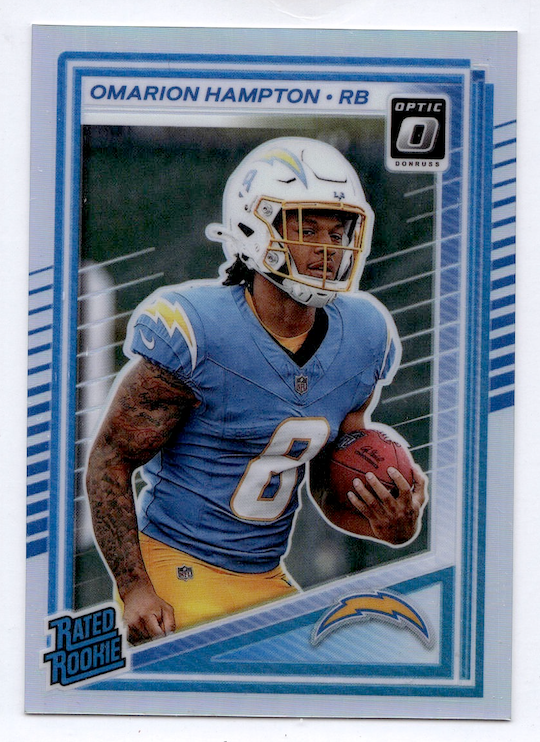 2025 Donruss Optic Holo #212 Omarion Hampton Rated Rookie (Los Angeles Chargers)