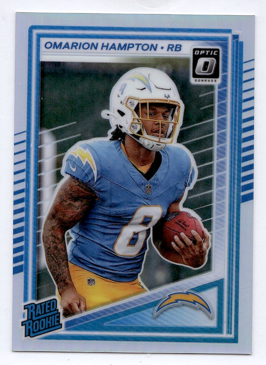 2025 Donruss Optic Holo #212 Omarion Hampton Rated Rookie (Los Angeles Chargers)