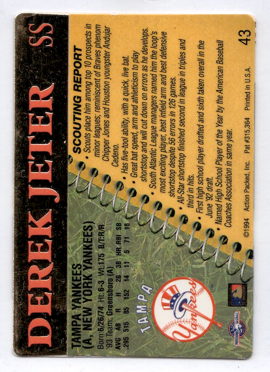 1994 Action Packed #43 Derek Jeter (New York Yankees)