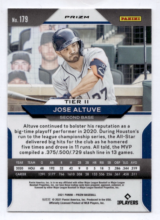 2021 Panini Prizm Prizms Purple #179 Jose Altuve (Houston Astros)