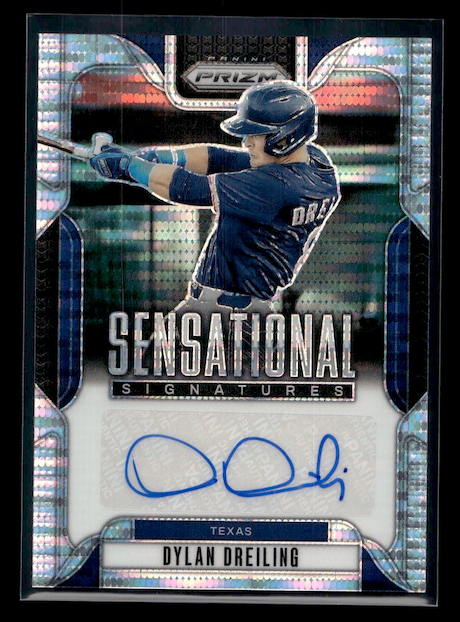 2025 Panini Prizm Sensational Signatures Prizms Pulsar #4 Dylan Dreiling #'d 195/199 (Texas Rangers)