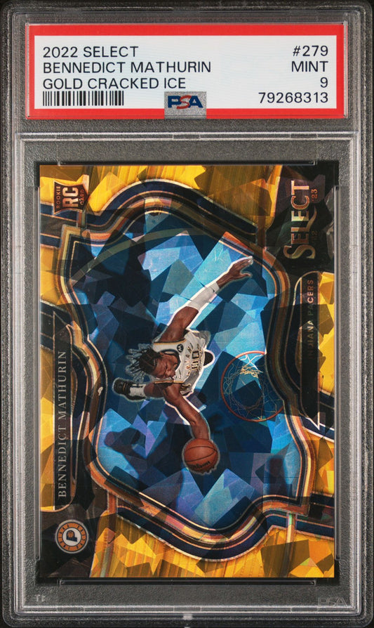 2022-23 Panini Select #279 Bennedict Mathurin Gold Cracked Ice #'d /10 Rookie RC (Pacers) PSA 9 MINT