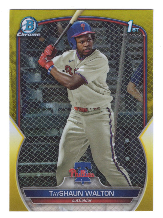 2023 Bowman Draft Chrome Tay Shaun Walton #BDC-183 YELLOW Refractor #'d /75 (Phillies)