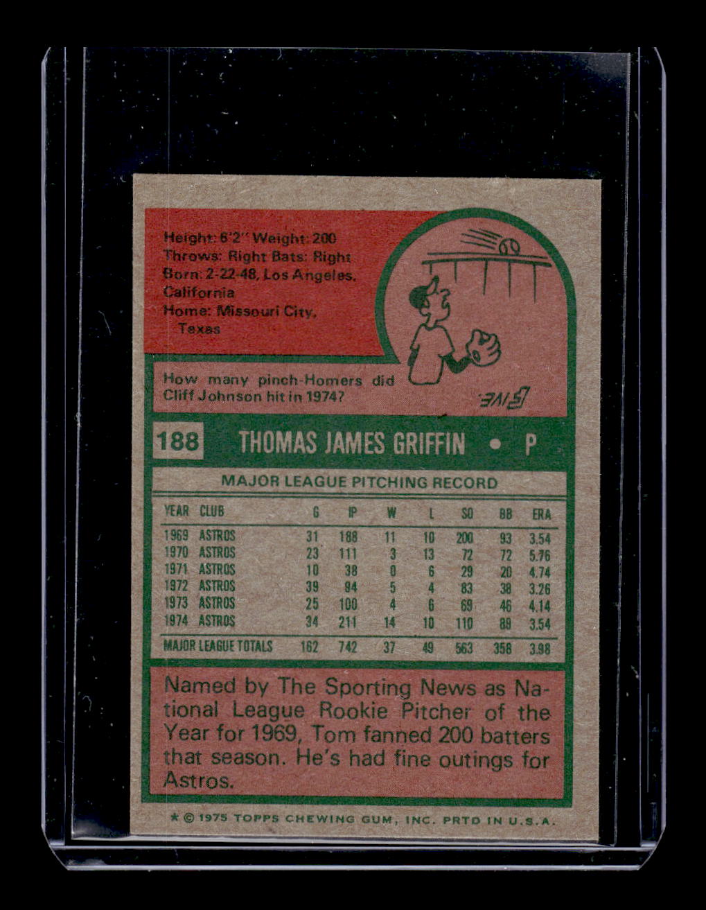 1975 Topps Mini #188 Tom Griffin (Houston Astros)