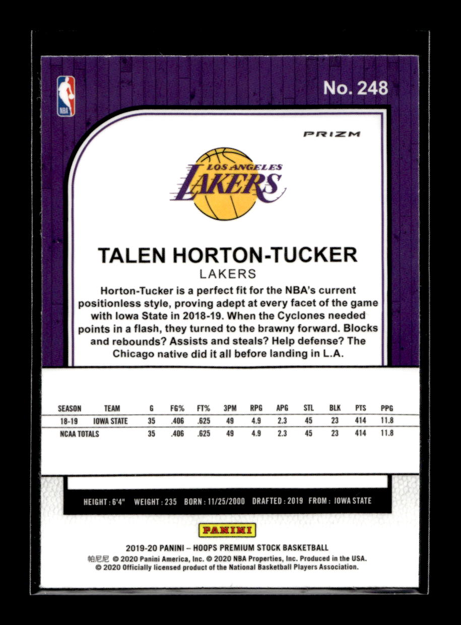 2019-20 Hoops Premium Stock Prizms Blue Cracked Ice #248 Talen Horton-Tucker (Los Angeles Lakers)