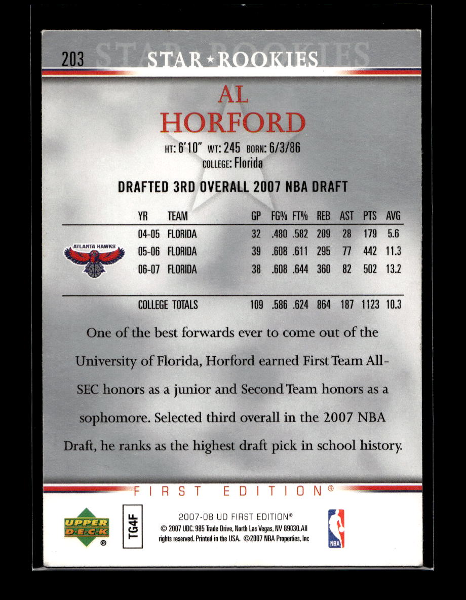2007-08 Upper Deck First Edition #203 Al Horford Rookie (Atlanta Hawks)