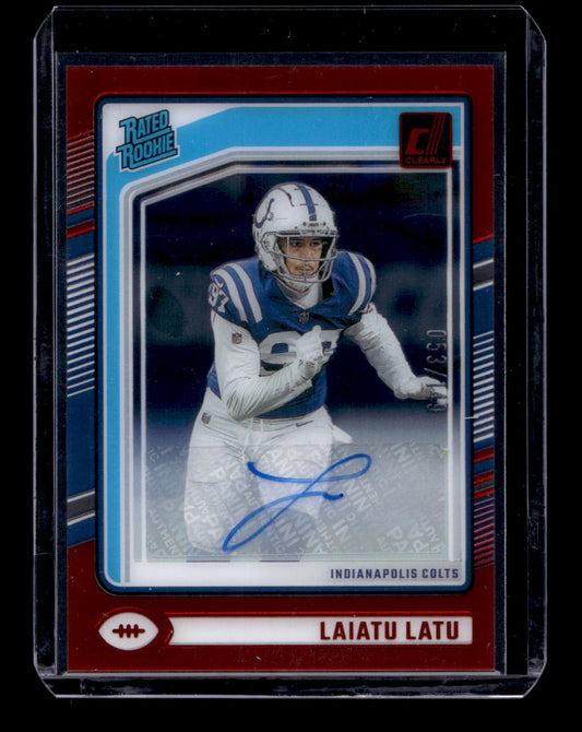 2024 Clearly Donruss Clearly Rated Rookie Autographs Red #62 Laiatu Latu (Indianapolis Colts)