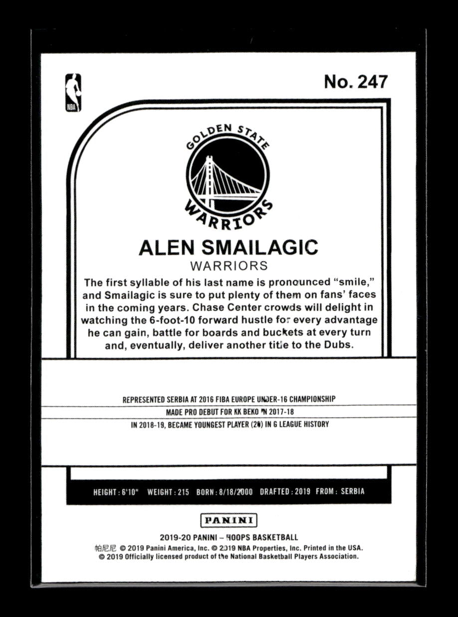 2019-20 Hoops Silver #247 Alen Smailagic Rookie #'d /199 (Golden State Warriors)