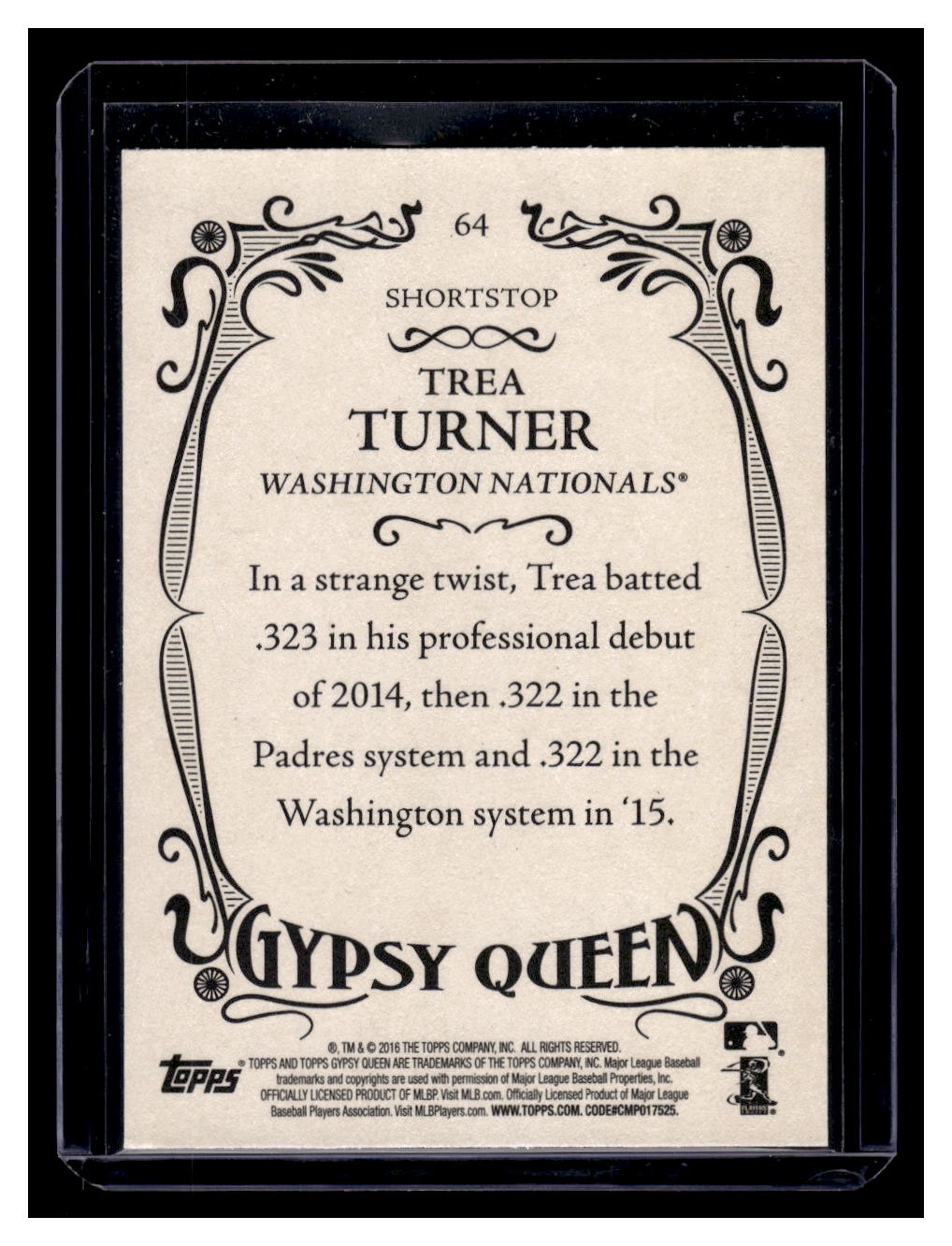 2016 Topps Gypsy Queen #64 Trea Turner Rookie RC (Washington Nationals)