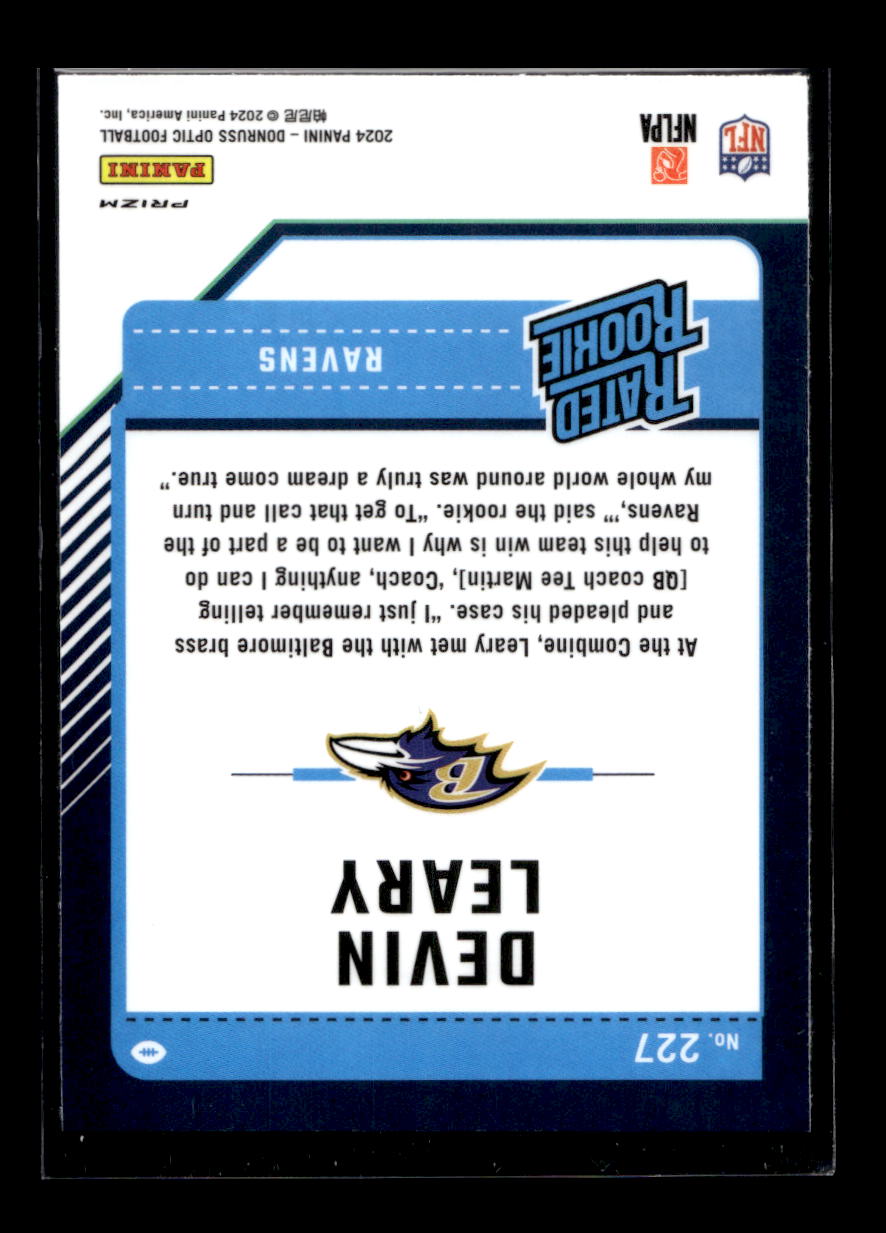 2024 Donruss Optic Holo #227 Devin Leary Rated Rookie (Baltimore Ravens)