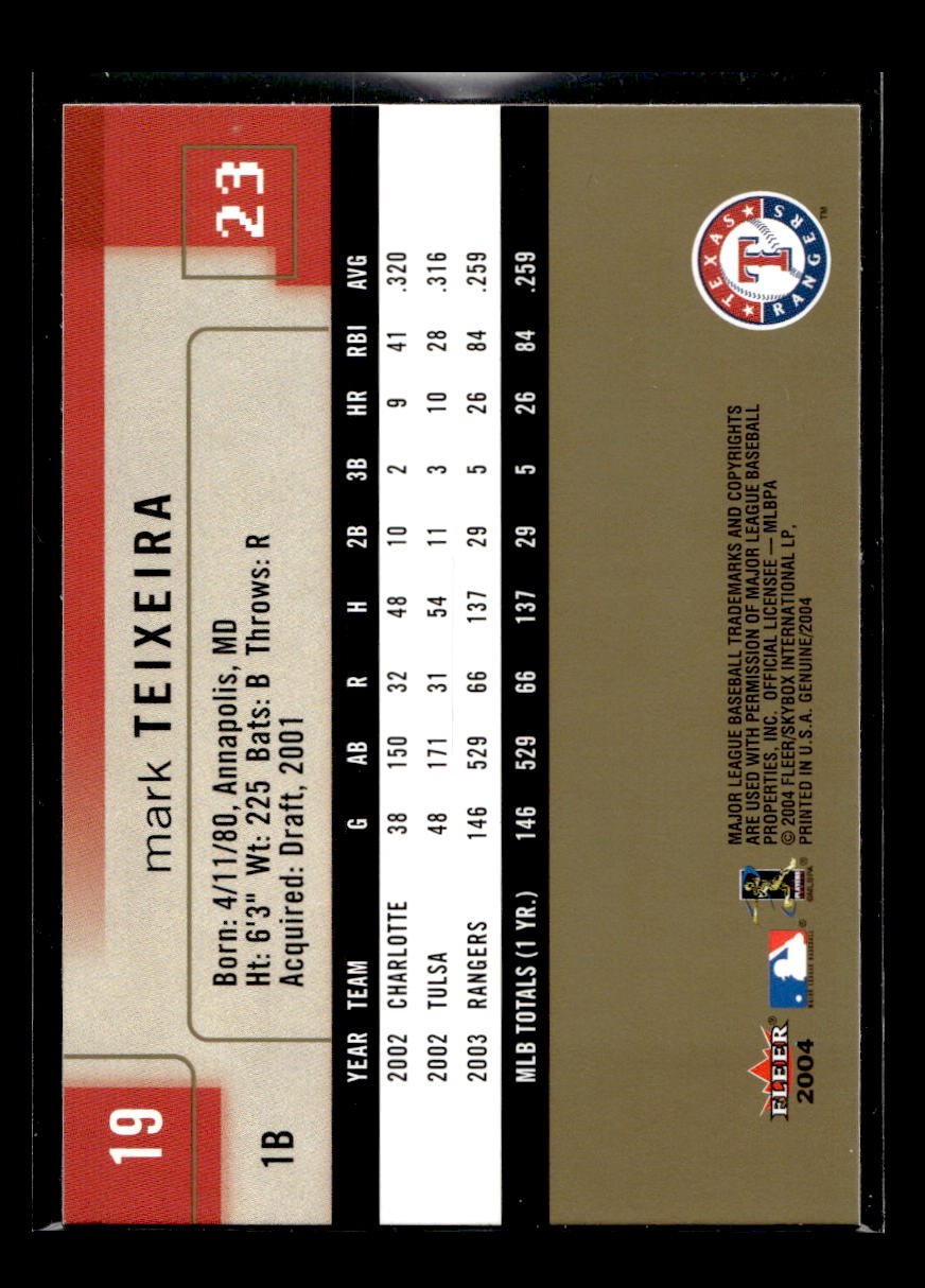 2004 Fleer Genuine Insider #19 Mark Teixeira (Texas Rangers)