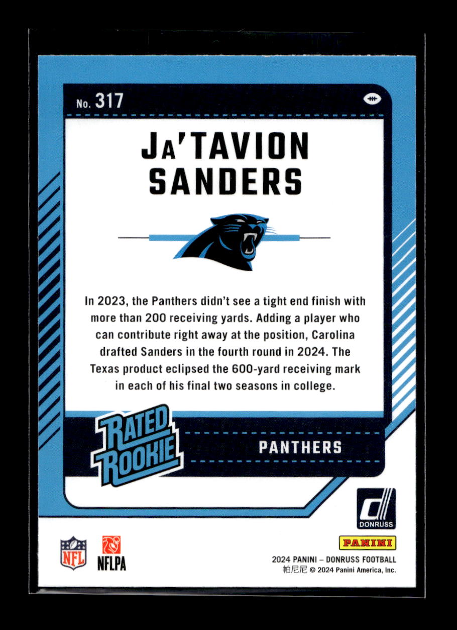 2024 Donruss #317 Ja'Tavion Sanders Rated Rookie (Carolina Panthers)