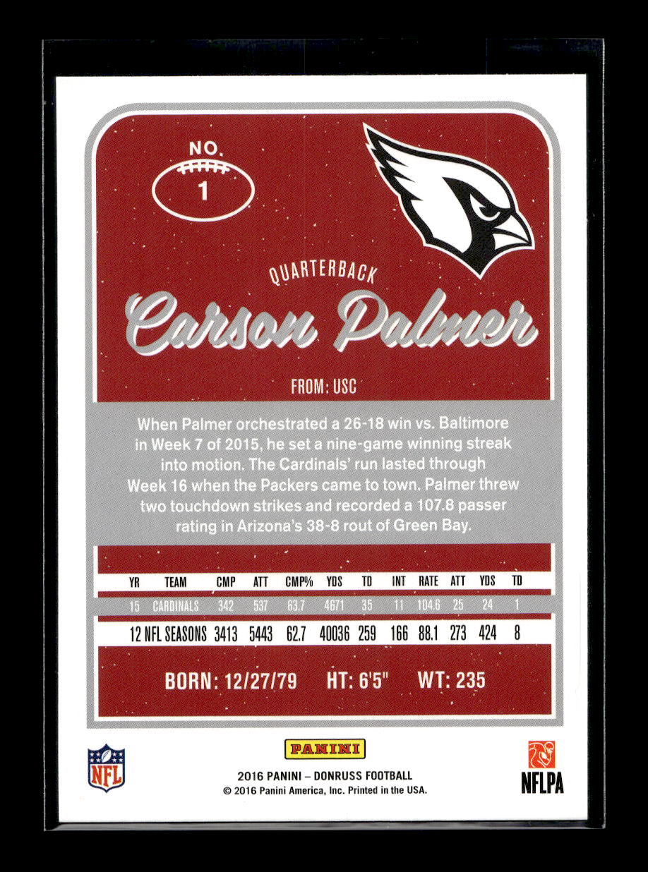 2016 Donruss #1 Carson Palmer (Arizona Cardinals)