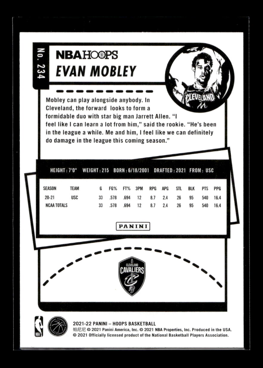 2021-22 Hoops #234 Evan Mobley Rookie (Cleveland Cavaliers)