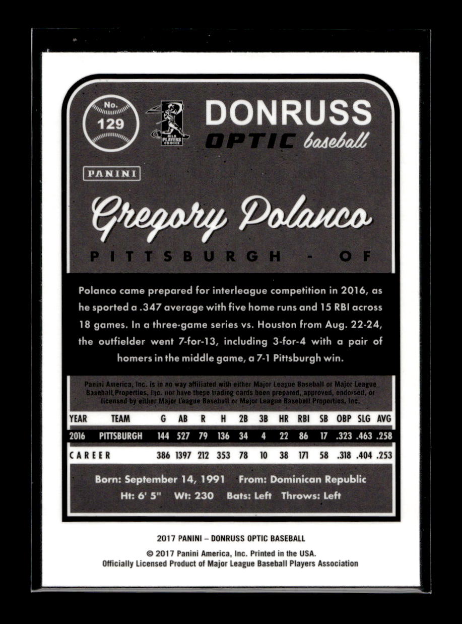 2017 Donruss Optic #129 Gregory Polanco (Pittsburgh Pirates)