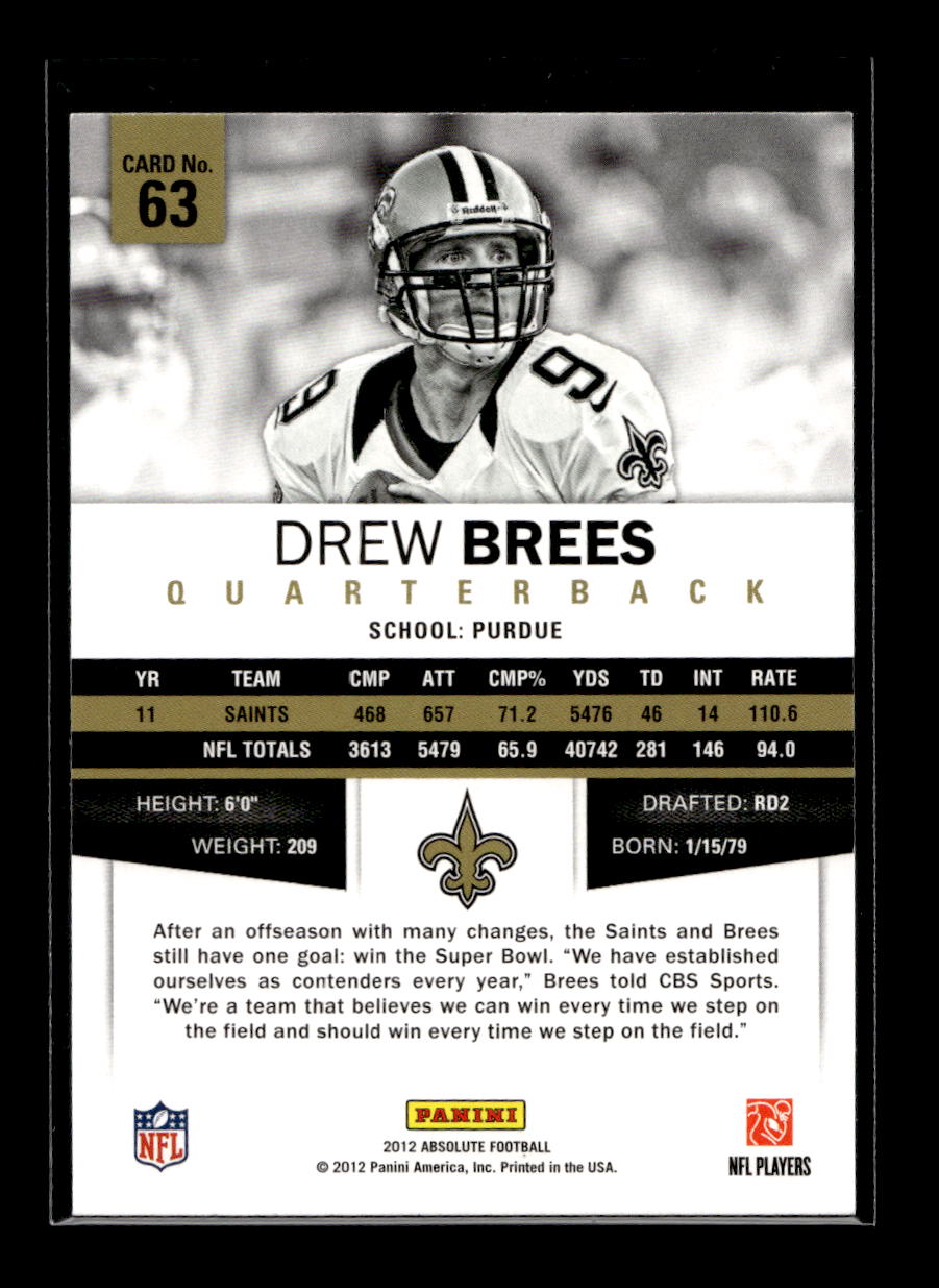 2012 Absolute #63 Drew Brees (New Orleans Saints)