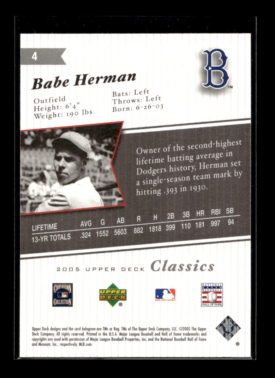 2005 Upper Deck Classics #4 Babe Herman (Brooklyn Dodgers)